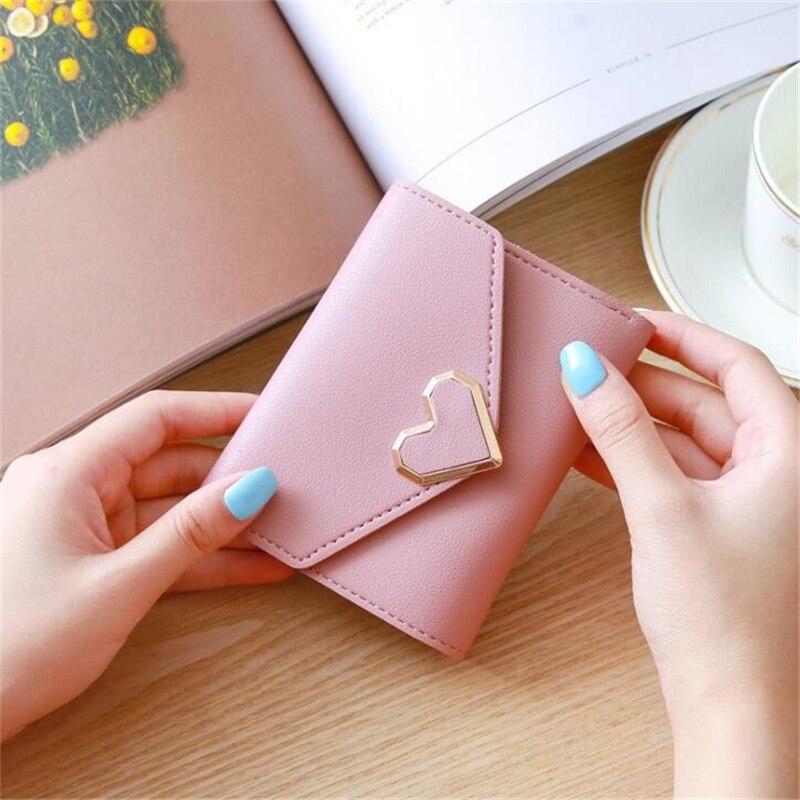 Women Wallets Small Purse Credit Card Holder Girl Pochette Leather Purses Clutch Bag Korean Mini Short Wallet Carteira Feminina: Pink