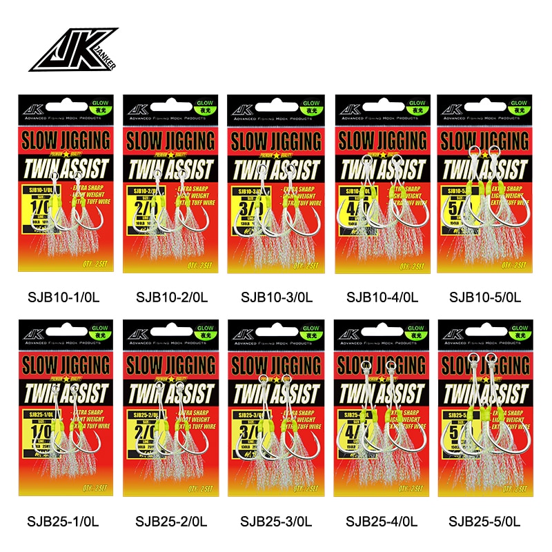 5 förpackningar 1/0 ~ 5/0 storlekar krokar hjälper högt kolstål lätt långsam jiggande krok binda upp krok för jiggning 30g ~ 400g havsfiske krokar