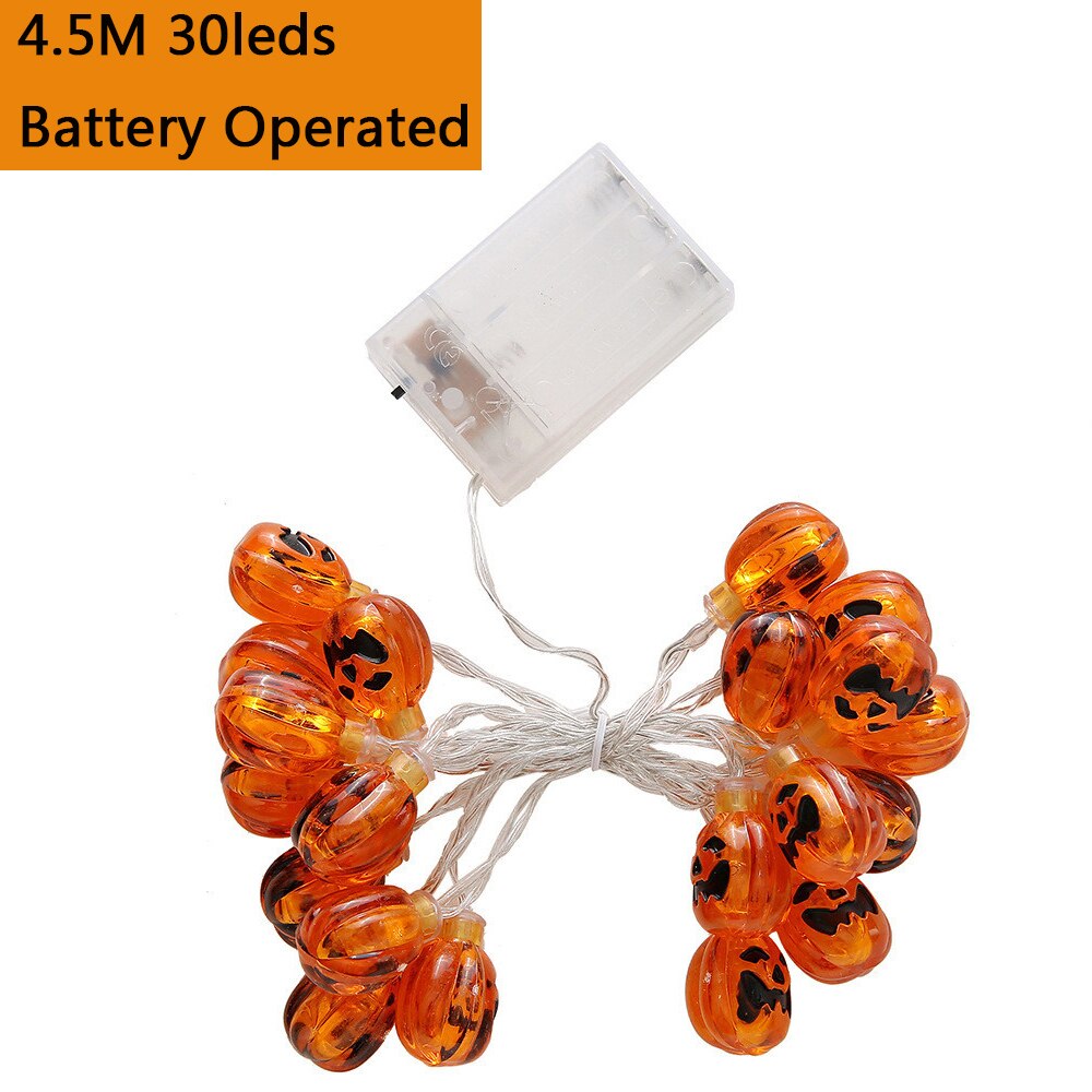 Solar Powered Halloween Acrylic Pumpkin LED String Lights 3D Pumpkin Lights for Xmas Halloween Thanksgiving Fall Decoration: Battery 4.5M 30leds