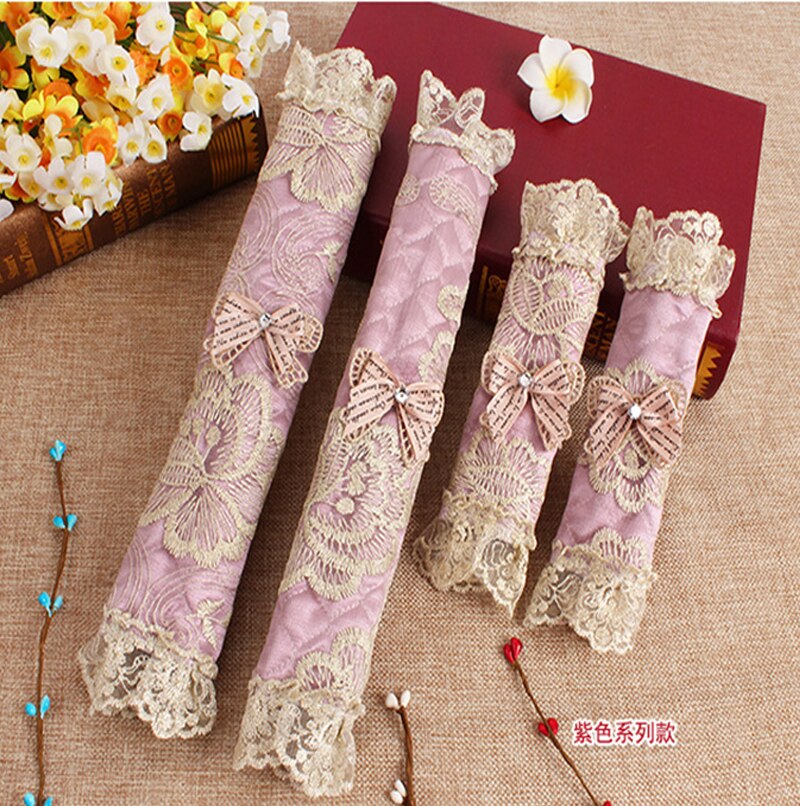 Cubierta de manija de encaje, cubierta de perilla de puerta, guantes de algodón para refrigerador, accesorios de herramientas para el hogar, cubierta de manija de puerta de nevera de doble puerta