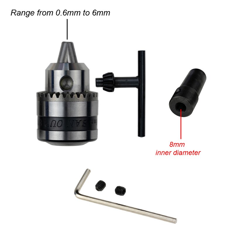 Mini Electric Drill Chuck 0.6-6mm Mount B10 Taper Connector Rod Motor Shaft Chuck For Drill With Adapter Key Wrench Power Tool: Chuck Shaft 8mm