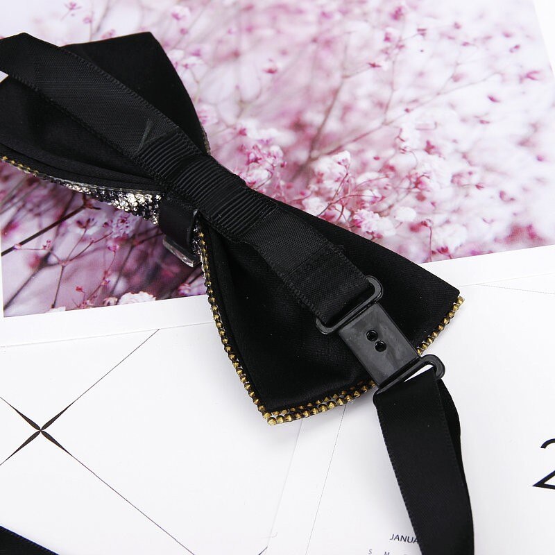 Nœud papillon rayé en diamant Pu pour hommes, accessoire de luxe, Super Cool, avec strass, pour mariage