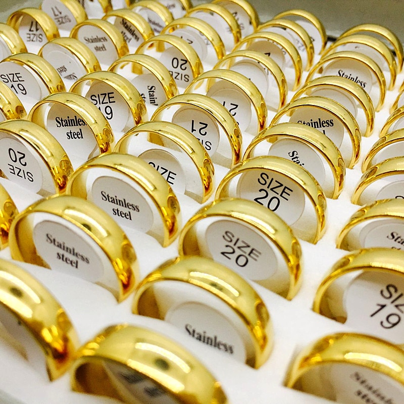 MIXMAX bulk veel 25 stks/pak 6mm gouden kleur ringen mannen vrouwen rvs Sieraden engagement wedding ringen
