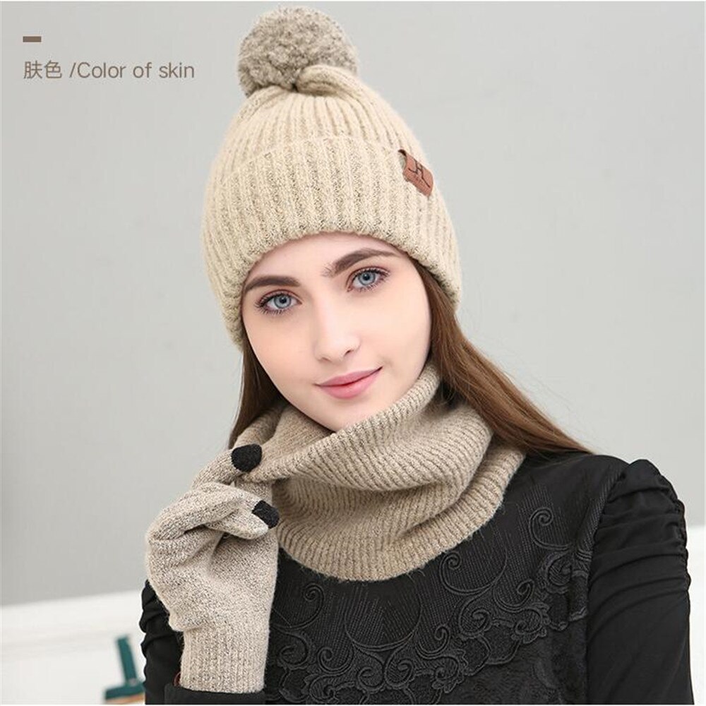 Conjunto de guantes de sombrero con bufanda tejida para mujer, guantes sin dedos para mujer, juego de bufanda Rosa Marled Infinity: Nude