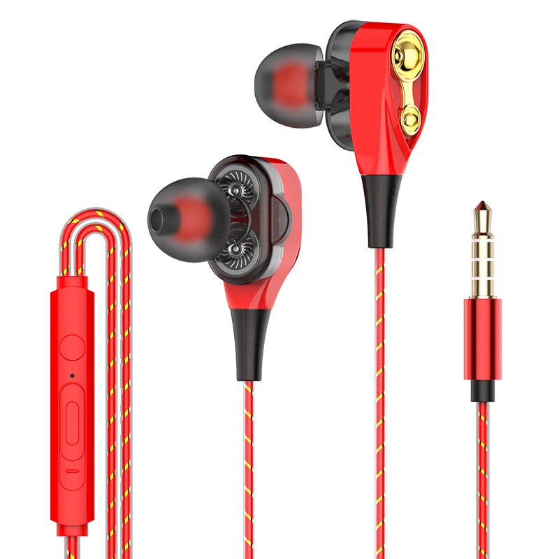 EARDECO Dual Stock in-ohr Kopfhörer Bass Stereo Telefon Kopfhörer Headset Mit Mikrofon Ohrhörer Für Xiaomi Huawei Samsung iPhone: rot Dual Spule