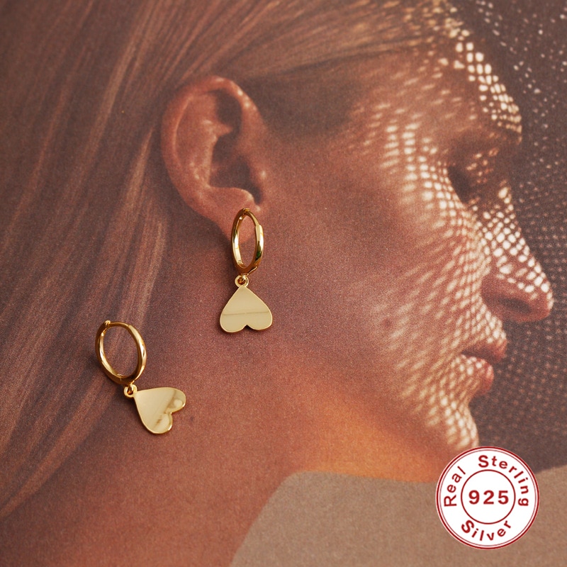 real 925 sterling silver Crystal Heart Hoop Earrings For Women Gold Fish butterfly Cartilage Earrings Charm Jewelry A30