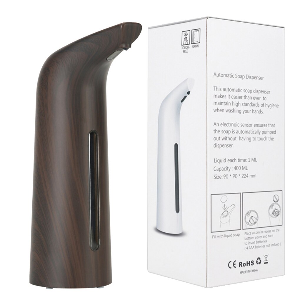 400ml Touchless Gel Dispenser Infrared Sensor Hand Wash Dispenser Kitchen Bathroom Automatic Hand Washing Tool: Dark Wood Grain