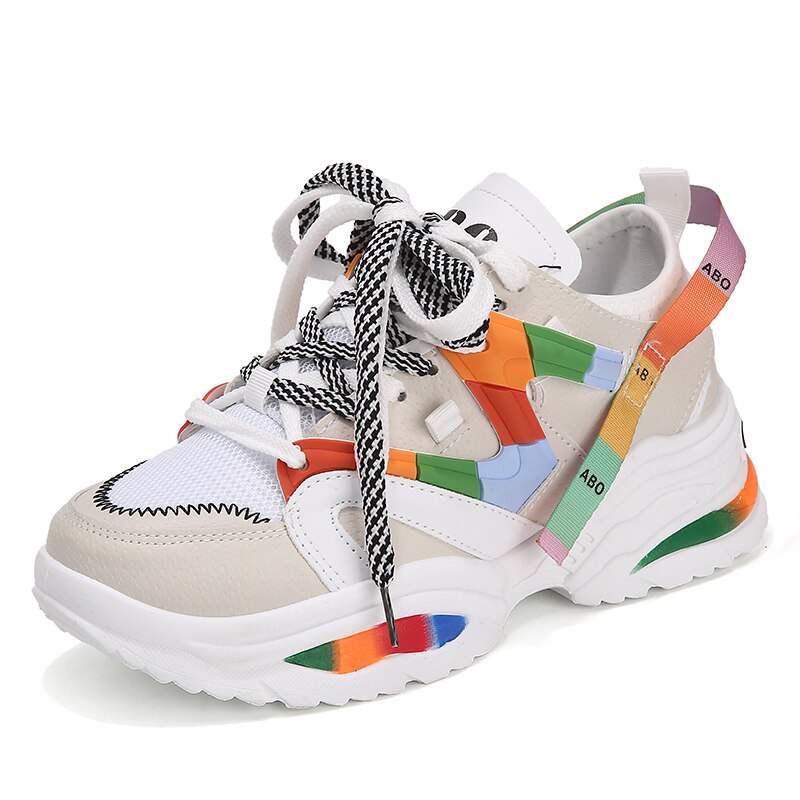Bunte Frauen Laufschuhe Leichte draussen Plattform Turnschuhe Weibliche Städtischen Sport Joggen Schuhe Fitnessstudio Fitness Trainer: Weiß / 6