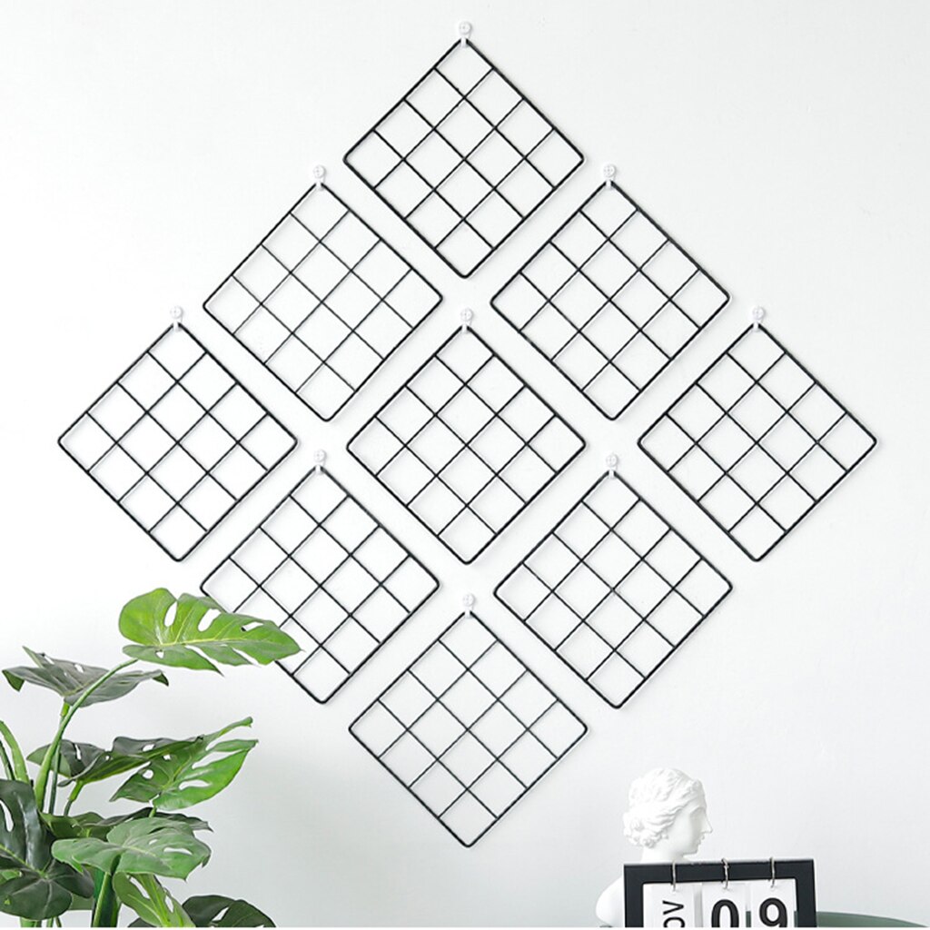 Grid Photo Wall Grid Panel Decorative Iron Rack Photograph Wall Art Display Photo Wall Hanging Picture Wall, 20x20cm