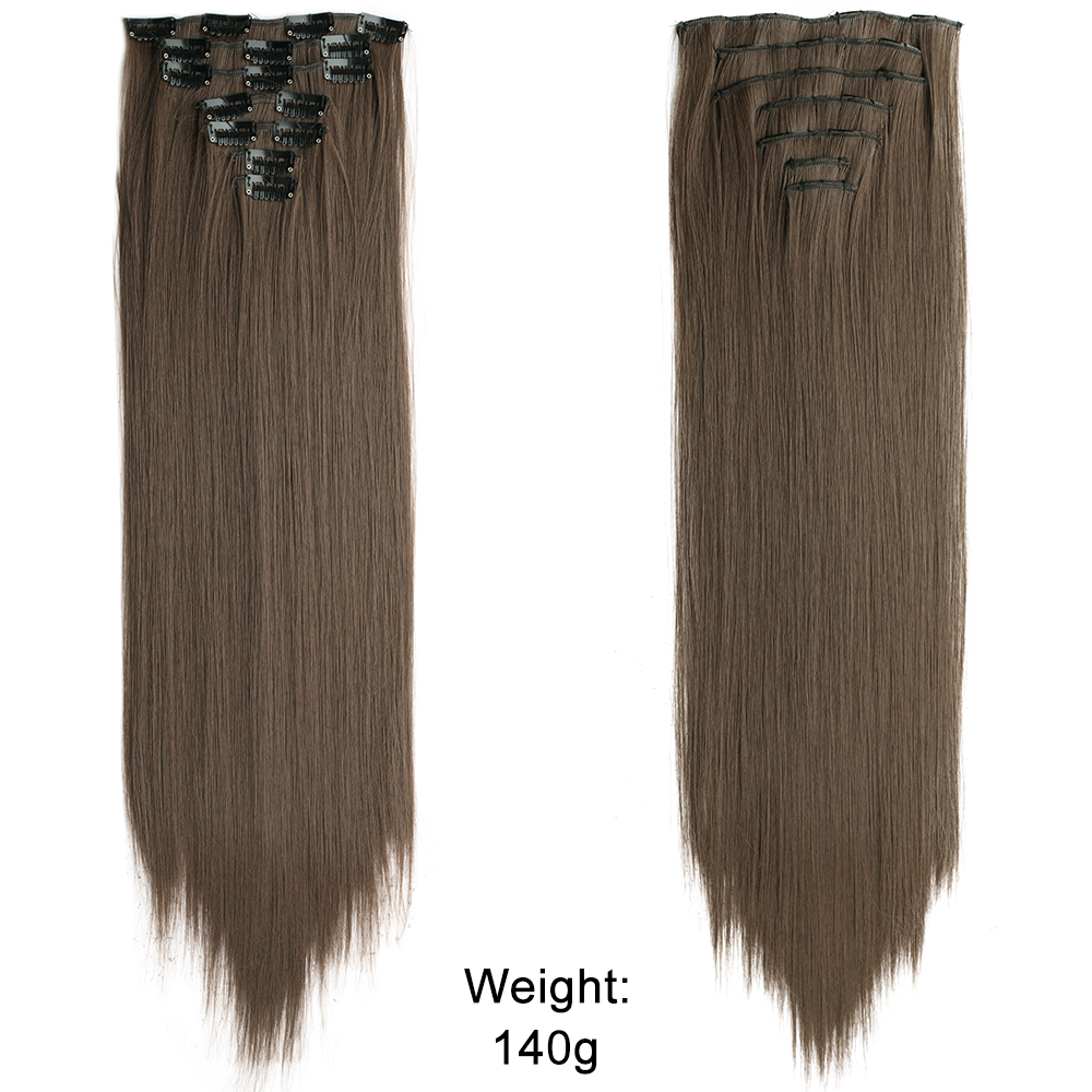 Grampo reto longo em extensões de cabelo 4 pçs/set sintético 22 ''preto marrom escuro cor mista fibra resistente ao calor