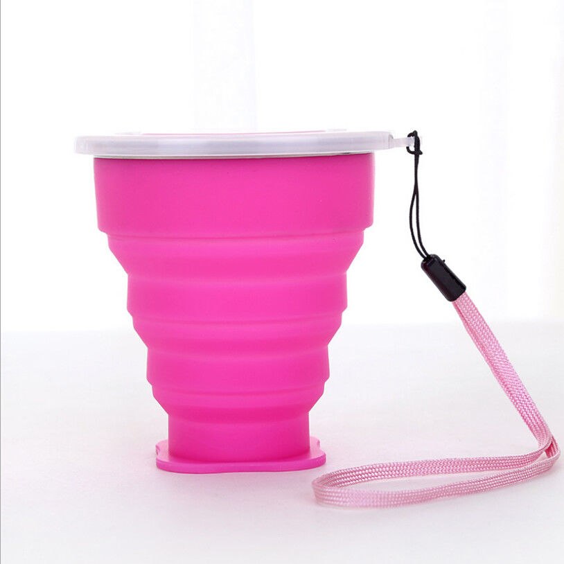 Tool Folding Telescopic Outdoor Tea Coffee Travel Cup Collapsible Silicone Fold Cup With Cover Outdoor Travel Portable: Rose red