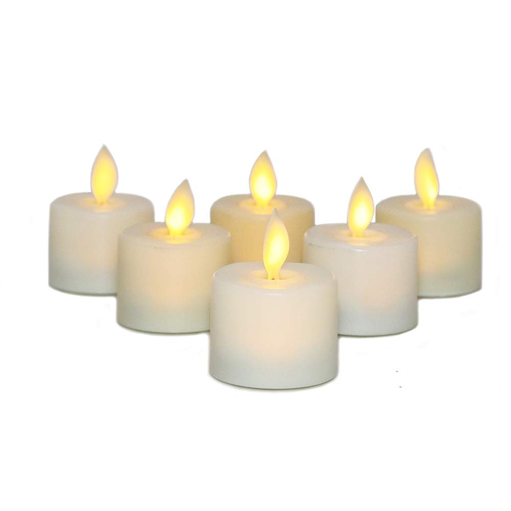 Pack of 6 Remote Control Birthday Candles,Realistic Moving Wick Flameless Tealights For Church Dinner Decoration