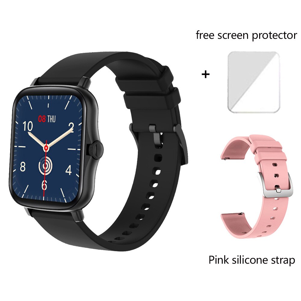 Reloj inteligente Y20 P8 Plus para hombre y mujer, dispositivo completamente táctil de 1,7 pulgadas, resistente al agua IP67, GTS 2, Android e IOS: add pink strap