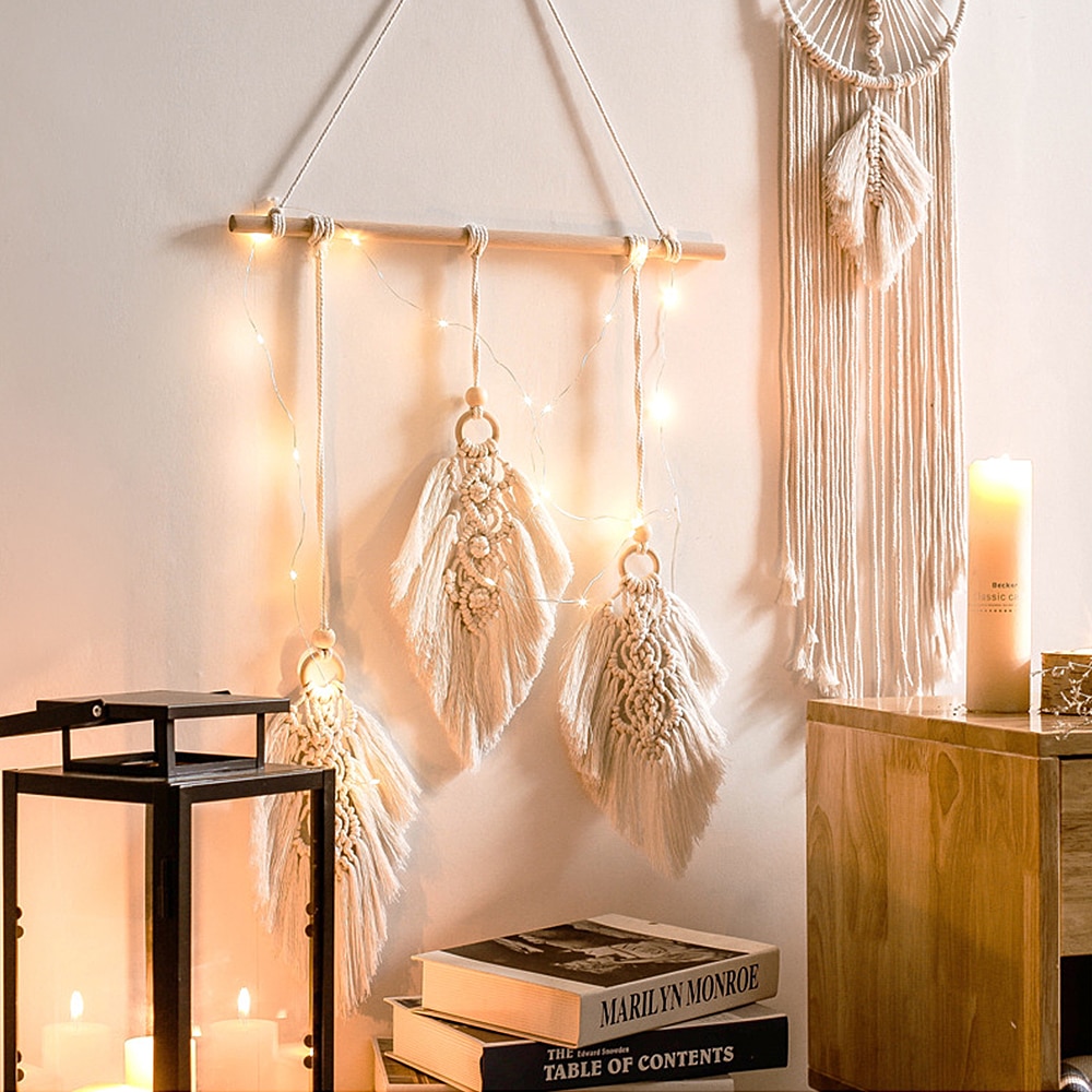 Vävd vägghängande bohemisk väggdekoration nordisk macrame vägghängande lövväv dekor dekor sovrum sänggavel dekoration