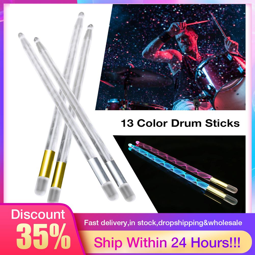 Baquetas de batería de acrílico con luz LED brillante, luminosas en la oscuridad, Jazz, efecto de rendimiento especial