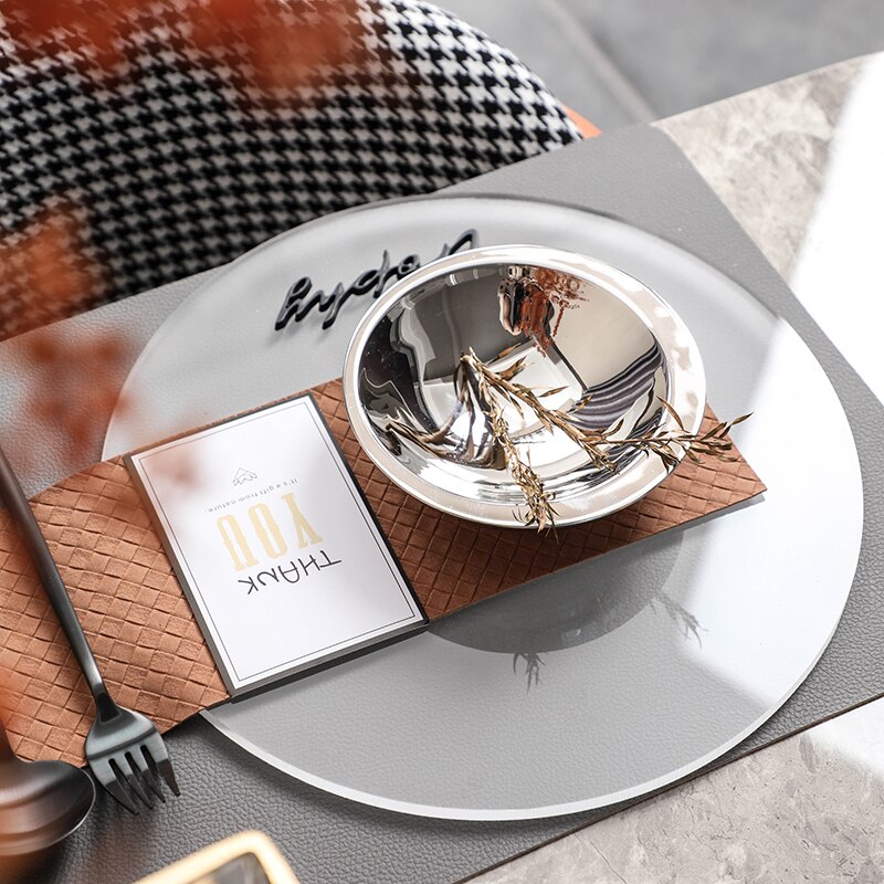 High End Restaurant Model Room Dining Table Setting Set Dinner Plate Round Acrylic Tray Mat Stainless Steel Bowl