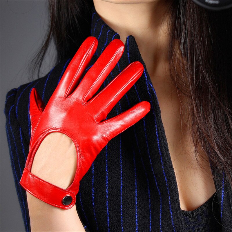 Echt Lederen Handschoenen Vrouwelijke Lente Herfst Dunne Stijl Ongevoerd Mode Elegante Vrouw Schapenvacht Handschoenen: Rood / L