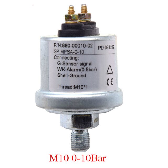 Waterproof Oil Pressure Gauge with Alarm 0-5Bar 0-10Bar Marine Boat Oil Pressure Indicator Meter M10 1/8 NPT Sensor 52MM Gauge: Orange