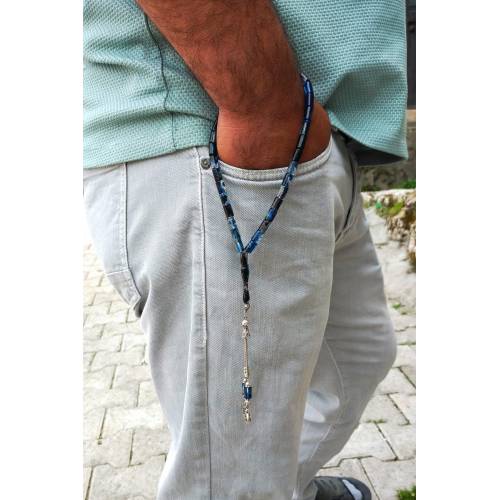 The moon the stars Tassel Blue Moire Powder Amber Prayer Beads