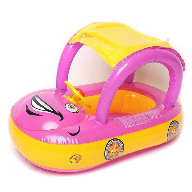 ABC Car Sunshade 6-36 month Baby Inflatable Float Seat Boat Children Inflatable seat Swimming Ring with trumpet & steering wheel: Pink