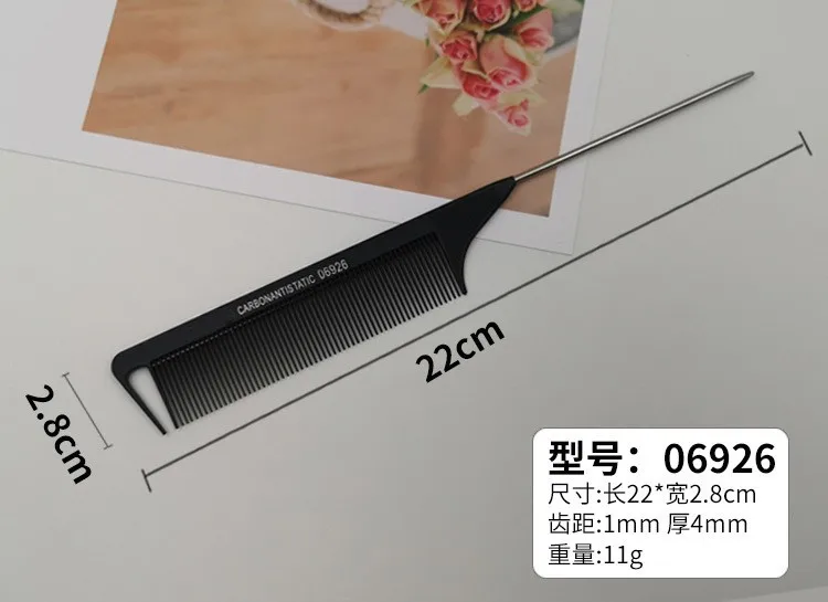 Peines de cola de pelo profesionales, peine de corte de salón de acero inoxidable, herramientas de estilismo para el cuidado del cabello con púas, accesorios de peluquero, dientes finos: Gris