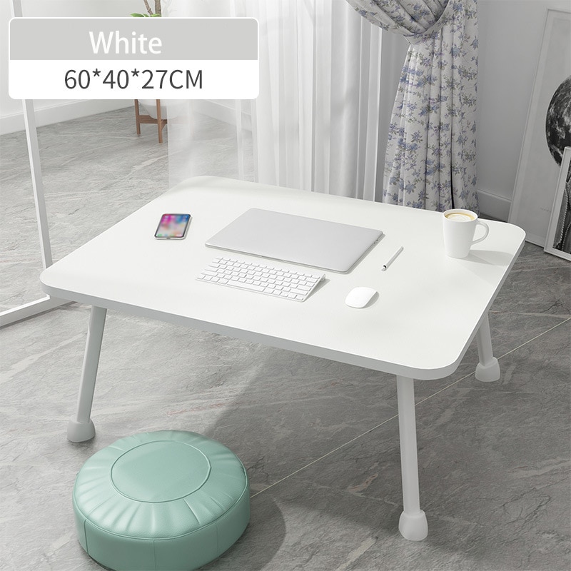 Wooden Portable Folding Adjustable Foldable Laptop Table Multipurpose Sofa Bed Trays Students Dormitory Laptop Table Desk Stand: White