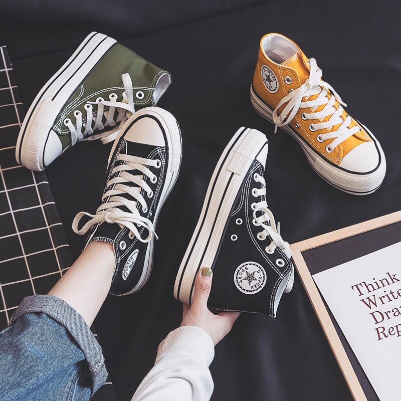 Zapatos de lona a la para mujer, zapatillas con plataforma, cómodas, transpirables, de fondo grueso, vulcanizados