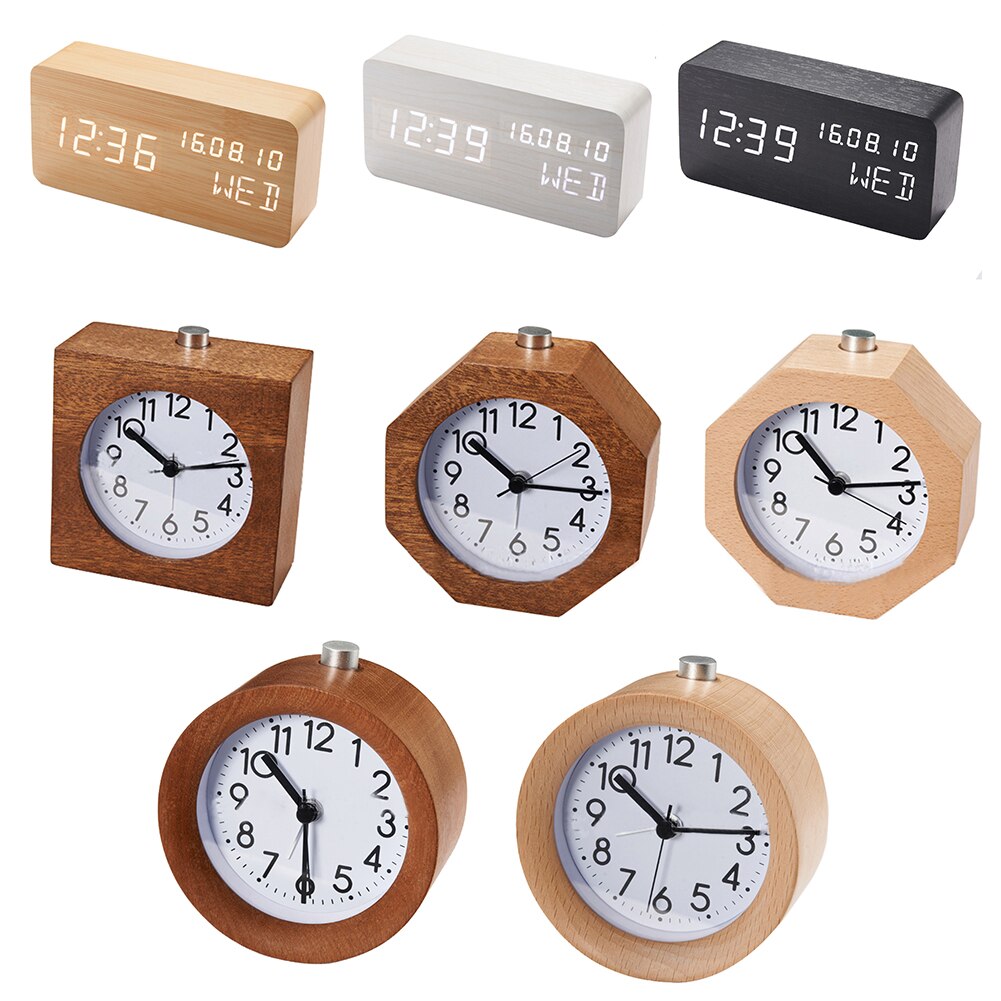 Led Alarm Clock Holz LED Digital Wecker Displays Zeit Datum Woche Und Temperatur Platz Holz-förmigen Sound Control schreibtisch: Default Title