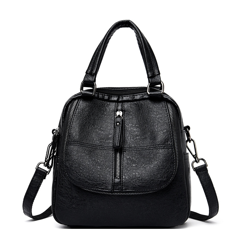 Frauen Mehrzweck Leder Schulter Tasche Zipper für Handy Tasten Travel Taschen 3 möglichkeiten: Black