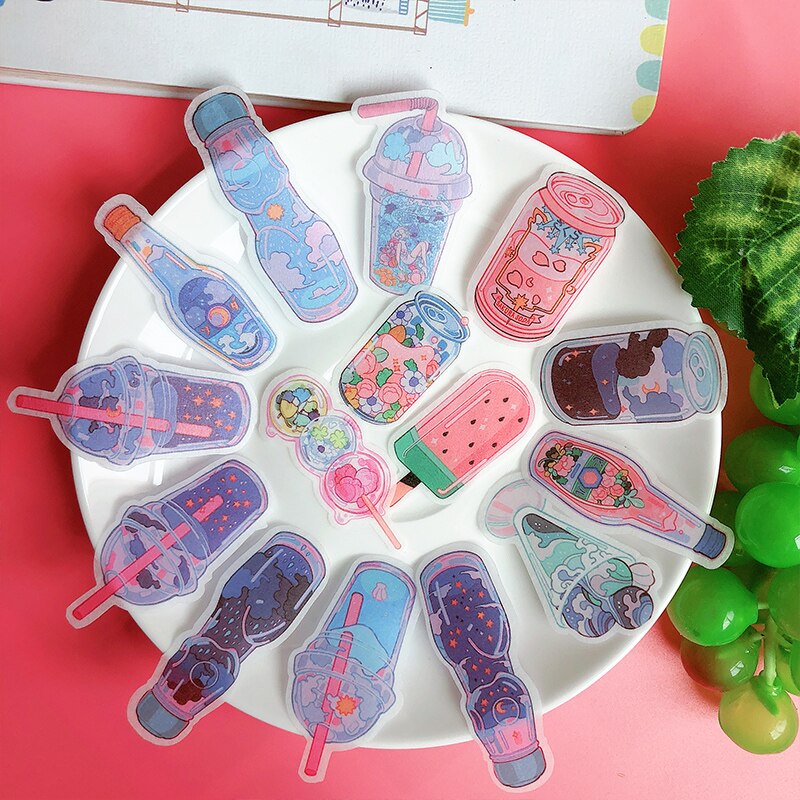 Pink cartoon girl snack cold drink Sticker DIY Scrapbooking Craft Diary Ablum Phone Computer Seal Stickers Decorative