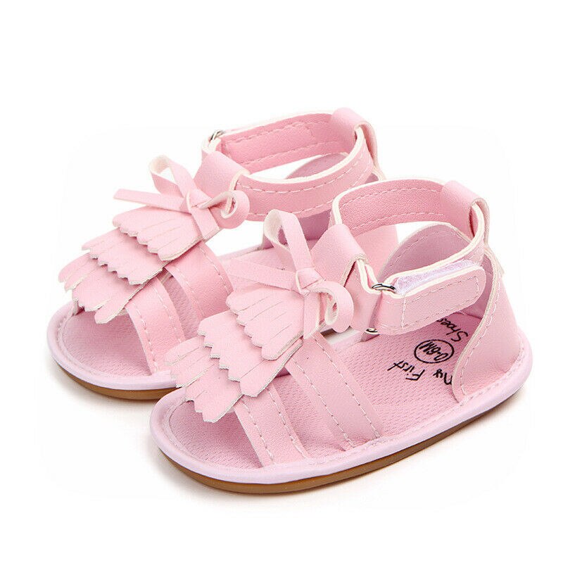Focusnorm prinses baby babymeisje zachte zool prewalker zomer kwastjes sandalen schoenen voor babymeisje 0-18 maanden: Roze / 7-12 maanden