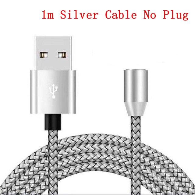 Magnetic Charger Micro USB Cable Plug Round Magnetic Cable Plug Fast Charging Wire Cord Magnet USB Type C Cable Plug: 1m Silver No Plug