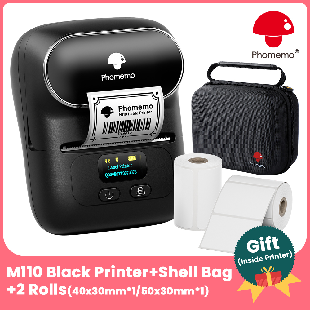 Phomemo M110 Label Printer Mini Printer Thermal Label Maker Portable Labeling Machine for Business Barcode Cable School