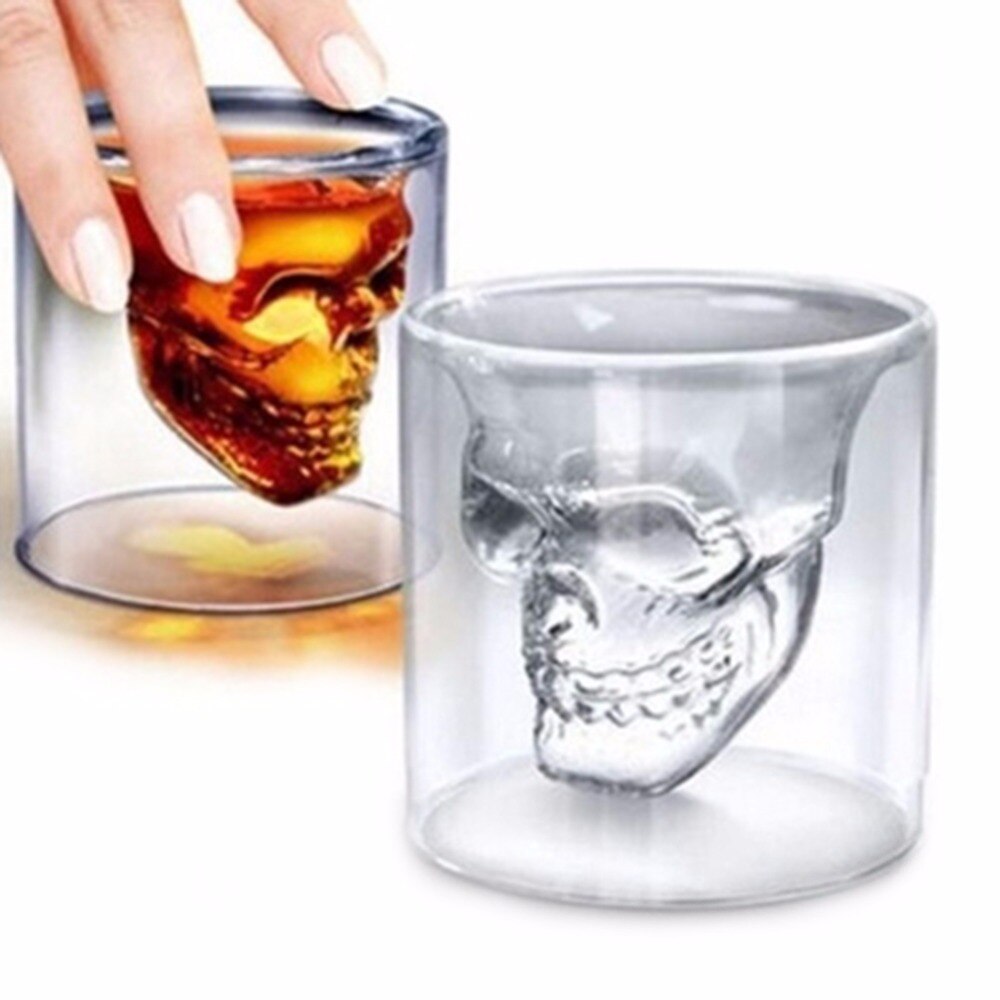 Vaso de chupito con cabeza de Calavera, divertido , de cristal, 25ml, transparente, de Halloween, 1 unidad