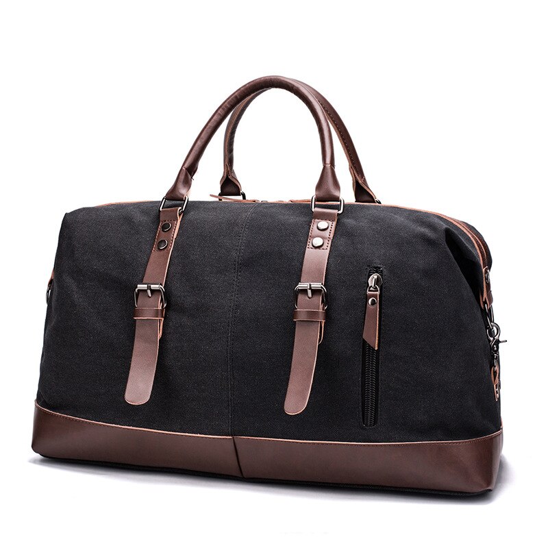 Mannen Casual Draagbare Grote Capaciteit Korte-Afstand Reistas Sporttas Canvas Tas Schouder Messenger tas: black