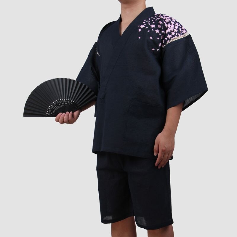 Hommes 100% coton Yukata Kimono costume hommes japonais traditionnel pyjamas ensemble été japonais Style peignoir avec short 050401