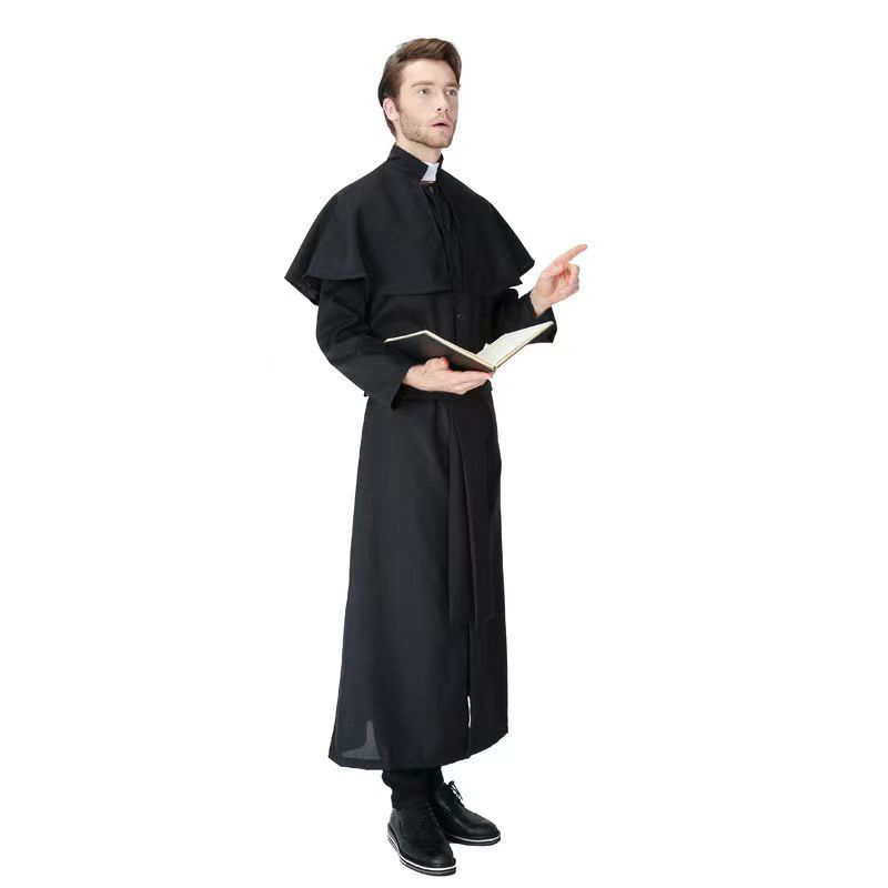 Abito religioso nero per adulti, costume cosplay di Cristo cattolico da sacerdote per personaggi di Halloween, adatto per spettacoli teatrali: M