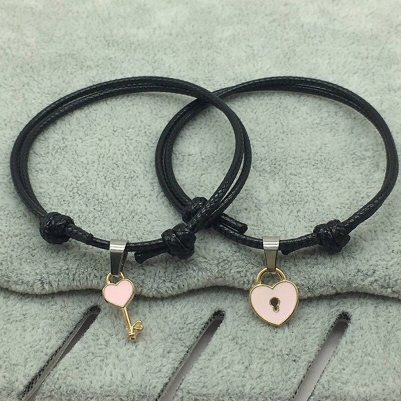 2 stuks/paar armband met legering sleutel liefde hart slot bedel armband handgemaakte sieraden touw armband voor geliefden paar