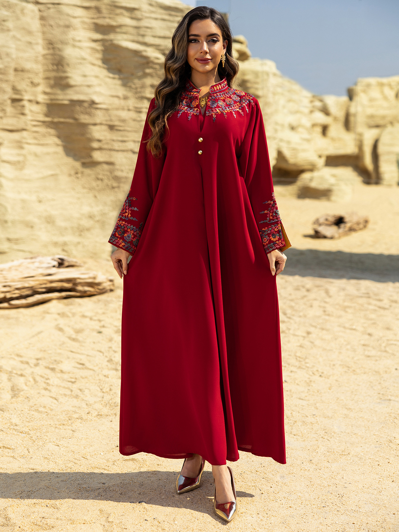 Vestido de Dubái para mujer Abaya Eid bordado vestido largo caftán musulmán Jalabiya Ramadán Marruecos Kaftan Vestidos Largos 2025