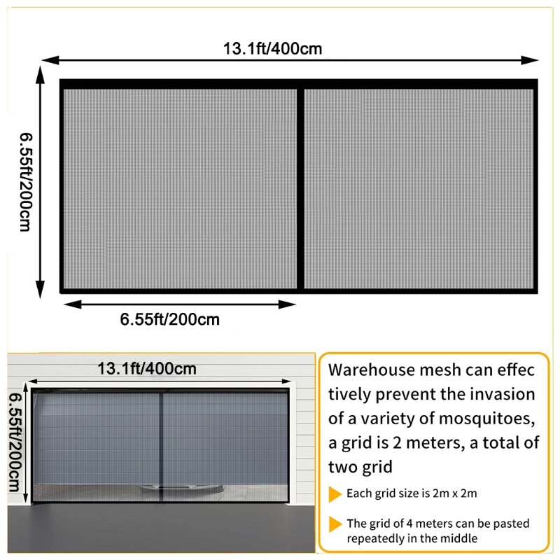 Household Screen Door Anti Mosquito Birds Protective Mesh Screen 6.55x13.1 ft Self Closing Garage Door Screen