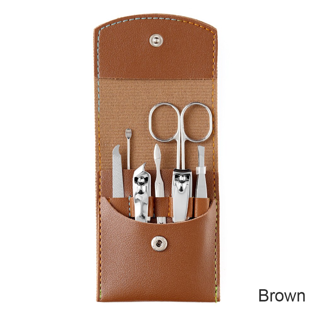 7pcs/set Portable Stainless Steel Nail Clippers Set Pedicure Care Nail Cutting Nail Trimmer Travel Toe Nail Scissor Nail Tools: Brown