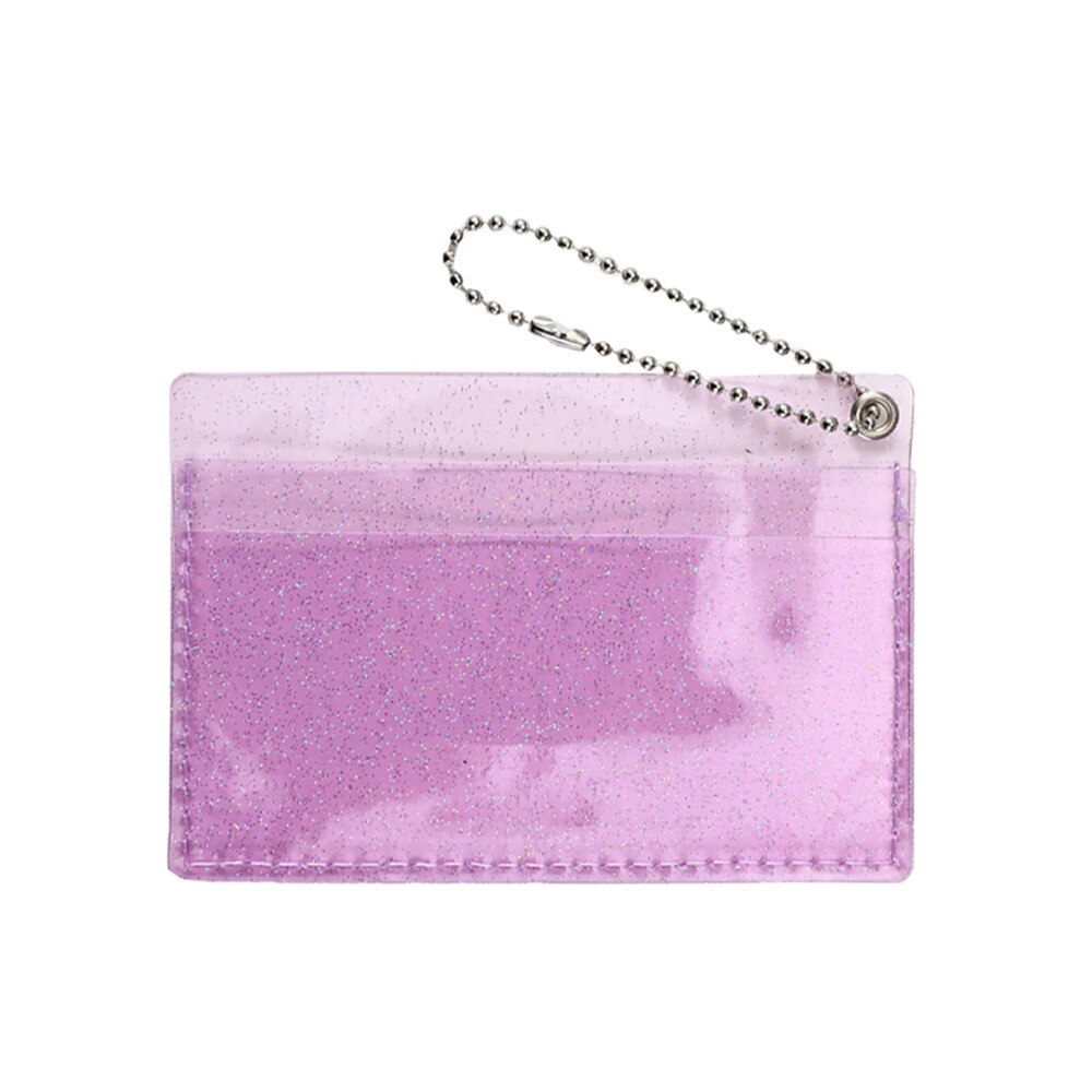 Ins 2 Bits Transparante Waterdichte Pvc Glanzende Vrouwen Meisjes Card Case Visitekaarthouder Mannen Id Creditcard Zak met Sleutelhanger: Paars