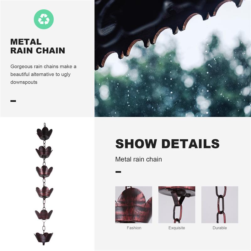 1m Metal Rain Chain Petal Shape Chimes Cups Rain Catcher Gutter Roof Metal Drainage Rain Chain Downwater Rain Gutter Downspout