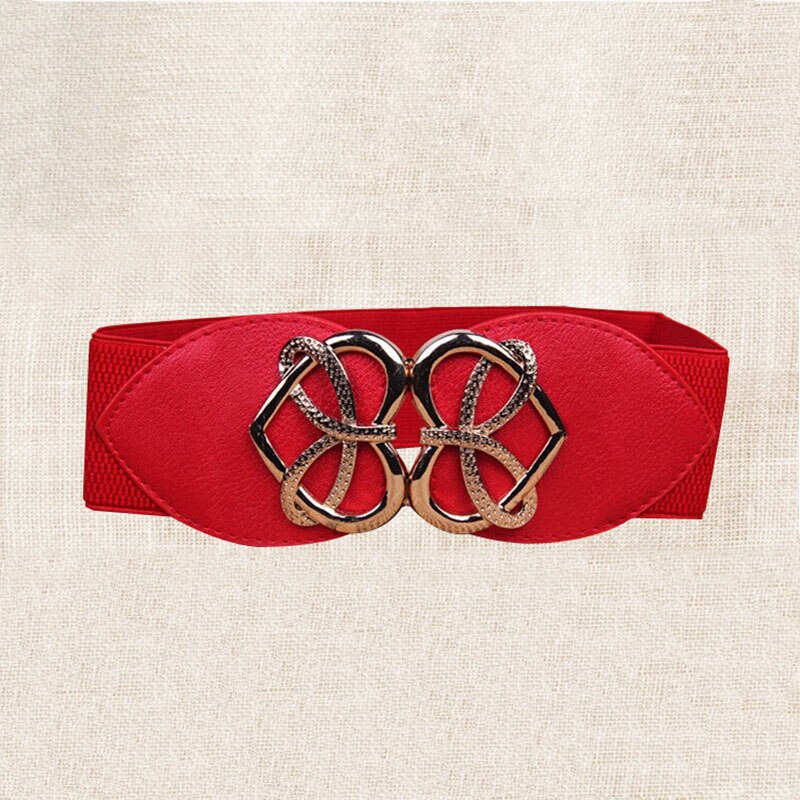21 types Women Elastic Wide Belt Thick Vintage Totem Print Stretch Leather Waist Belt For Dress Corset Cinch Waistband Z30: Red Heart