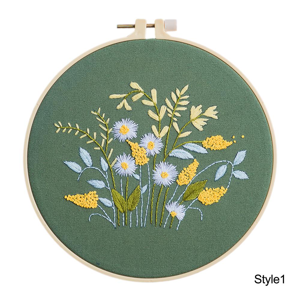 DIY Stamped Embroidery Kit For Starter Flowers Butterfly Pattern Embroidery Cloth Color Threads Tools Kit 20x20cm