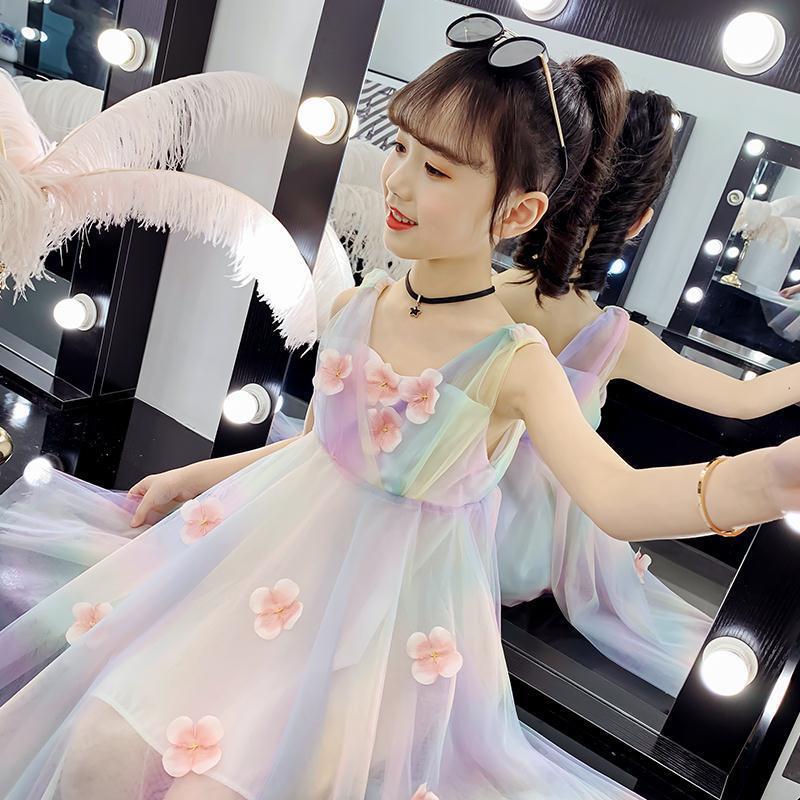 Vestito estivo da ragazza 2022 vestito con cinturino a fiori colorati moda bambino Chiffon principessa vestito da festa per ragazze abbigliamento per bambini bambini 12Y