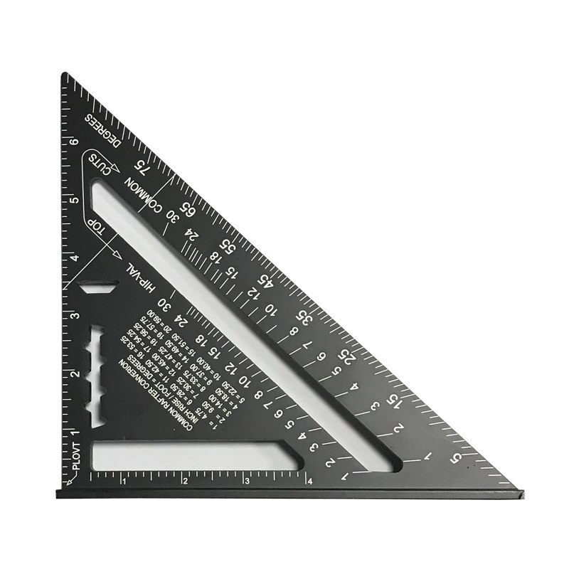 7 tommers trekantlinjal metrisk snekker firkantet aluminiumslegering målelinjal trebearbeiding trekantvinkelvinkelmålerverktøy: Tomme