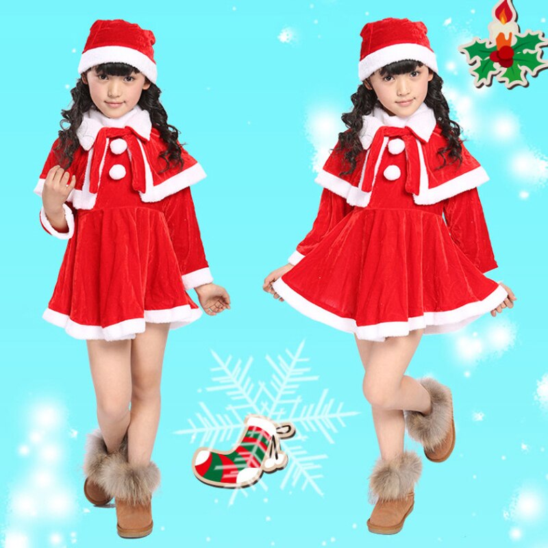 Bazzery Christmas Costumes for Children School Students Stage Performance Santa Claus Clothes Velvet Party Cap Coat Pants Props