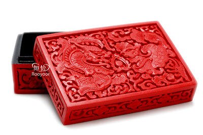 Elaborate Chinese Traditional Technology Red Lacquerware Dragon Phoenix Jewelry Box, Business card Box