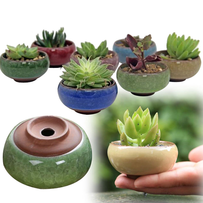 1piece Ice-Crack Ceramic Flower Pots For Juicy Plants Small Bonsai Pot Home Garden Desktop Decorations Succulent Plant Pots